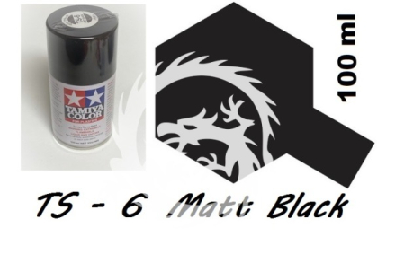 Farba w aerozolu TS-6 Matt Black Spray - czarny mat - Tamiya 85006